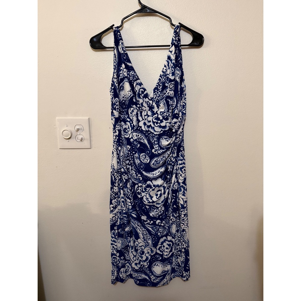 Lauren Ralph Lauren Porcelain Stretch Crossover Dress Blue & White Size 4